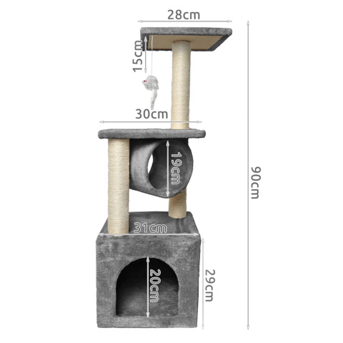 Drapak dla Kota duży słupek z budką Legowisko wieża zabawka z myszką Szary 90cm