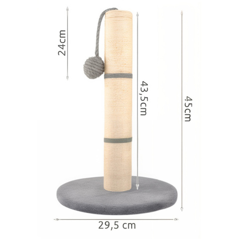 Drapak dla Kota Słupek 45cm Idealne Miejsce do Zabaw i Ostrzenia Pazurów Szary