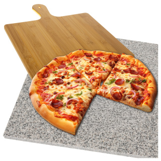 Kamień do Pizzy granitowy na Grilla 36x38 cm + Łopatka deska gratis 2w1