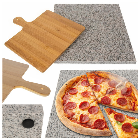 Kamień do Pizzy granitowy na Grilla 36x38 cm + Łopatka deska gratis 2w1