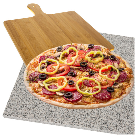 Kamień do Pizzy granitowy na Grilla 36x38 cm + Łopatka deska gratis 2w1